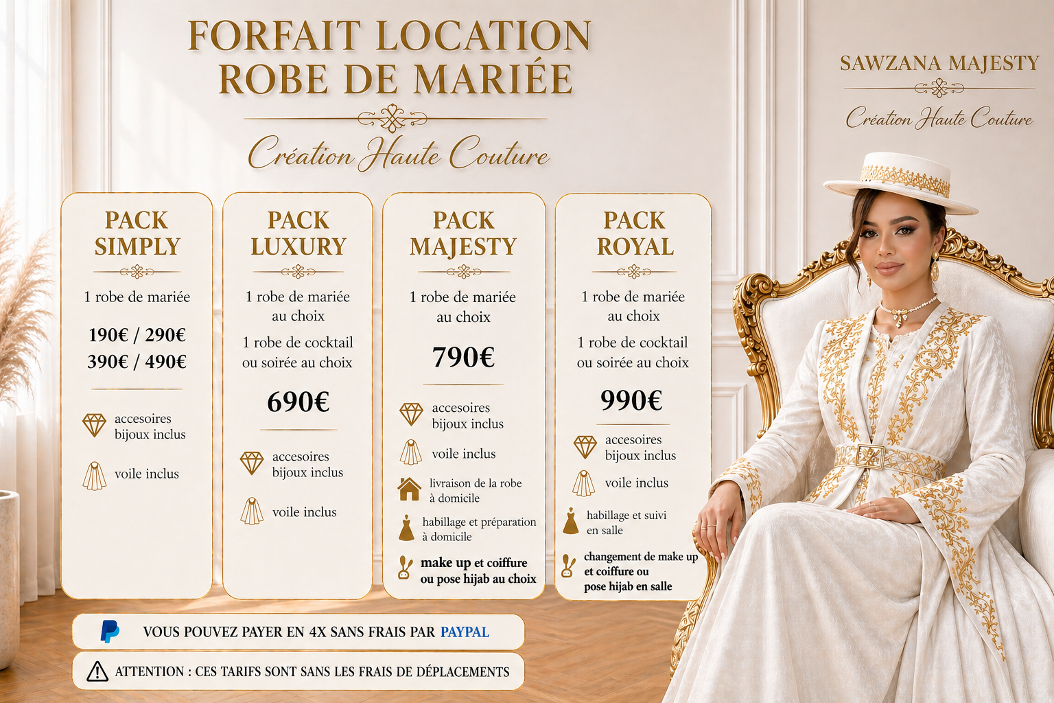 TARIFS ET FORFAIT LOCATION ROBE DE MARIÉE